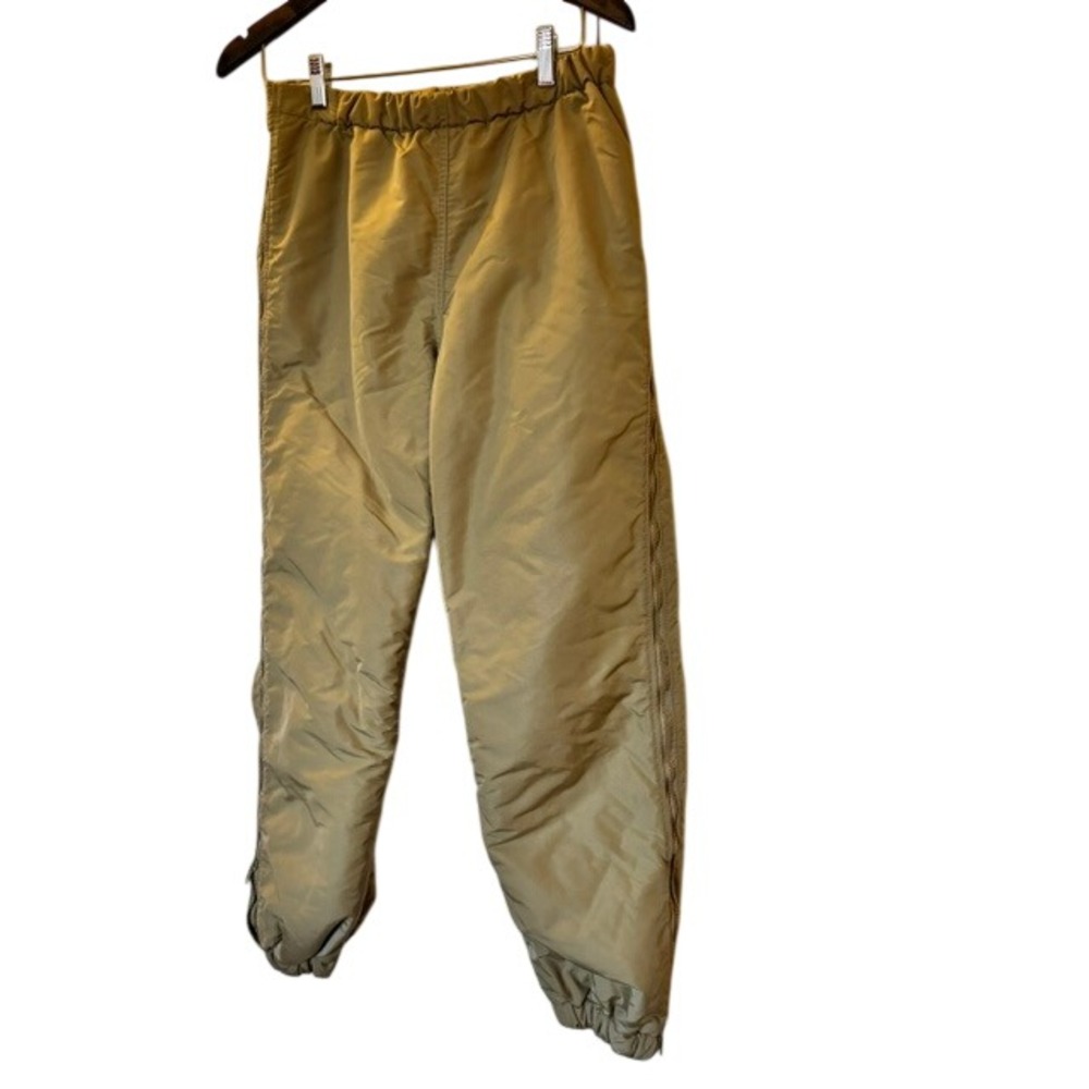 Vintage LL Bean Insulated Snow Pants Tan Full Side Zip Elastic Waist Small